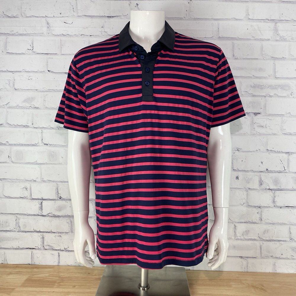 G/Fore Shirt Men's Large Polo‎ Golf Short Sleeve Pink Striped Golfing